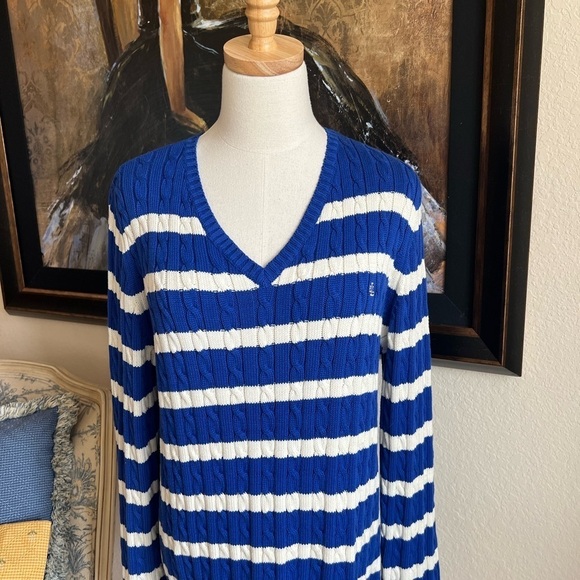 EUC Ralph Lauren Blue White Stripe Sweater Size XL - Picture 2 of 5